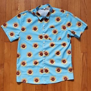Mens SHEIN sunflower button down shirt Small